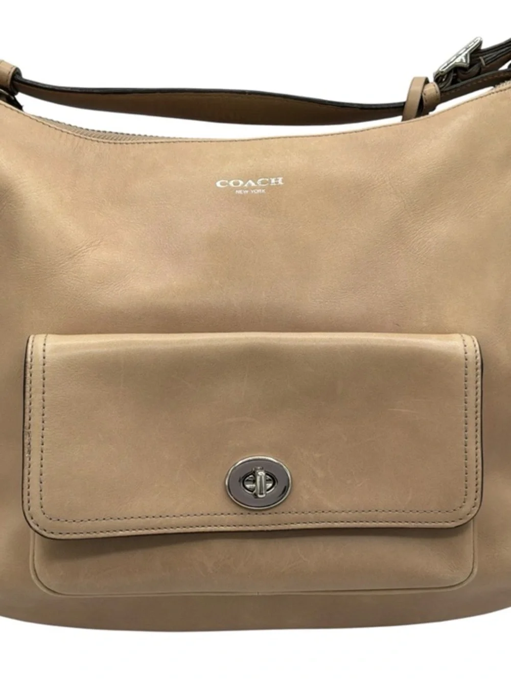 Coach Legacy Courtenay Hobo Tan Leather Shoulder Bag with Front Turnlock Pocket